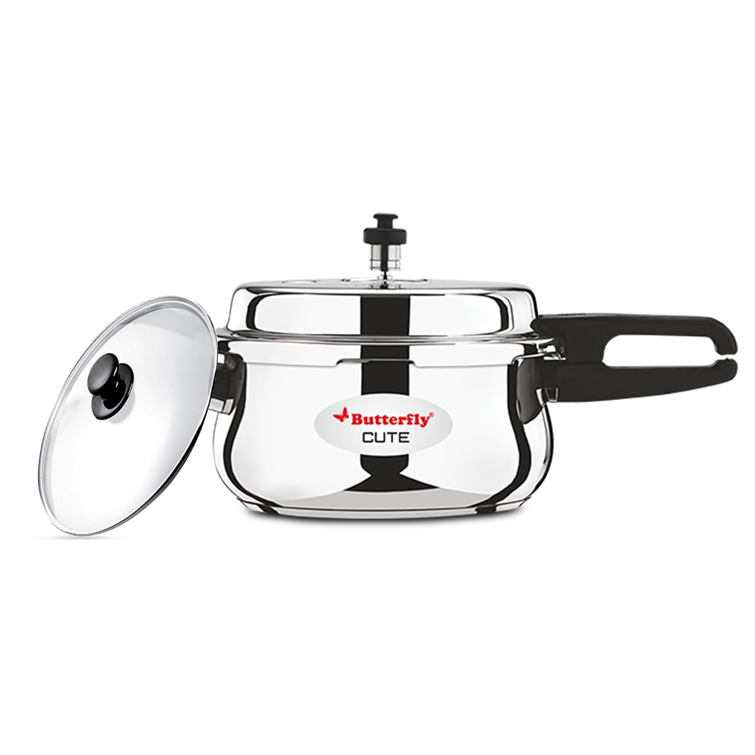 Butterfly Cute 2 Litres Stainless Steel Outer Lid Pressure Cooker with Glass Lid