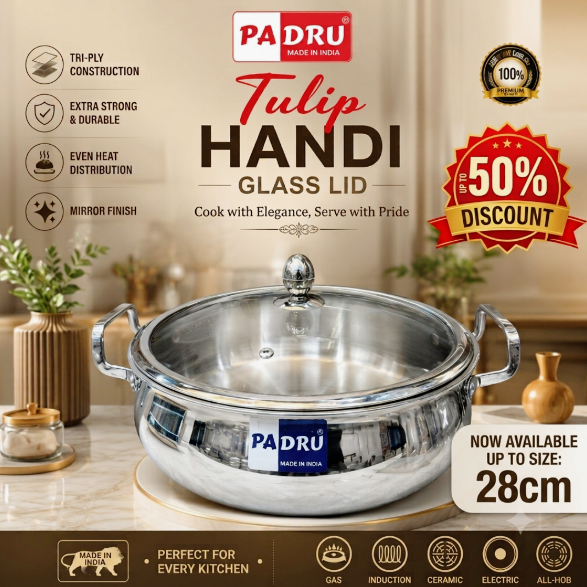 Padru Triply Biryani Handi 28cm 