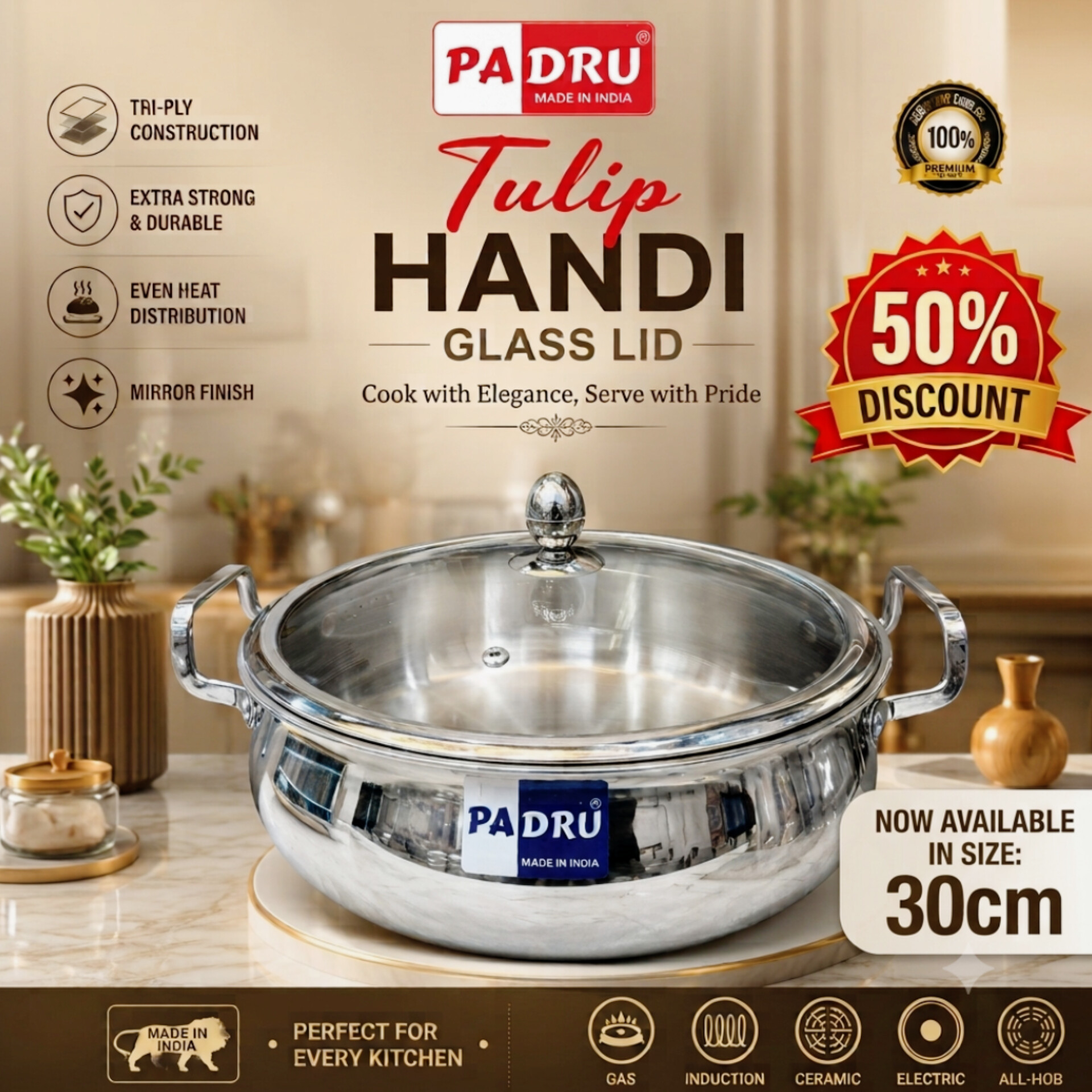 Padru Triply Biryani Handi 30cm 